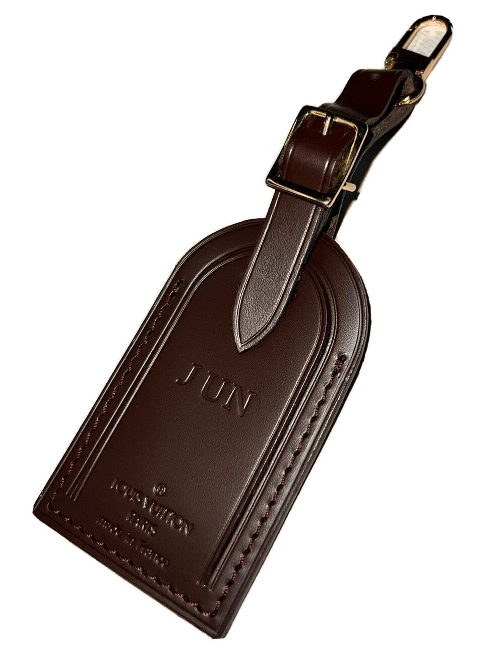 Louis Vuitton Name Tag w/ JUN Damier Ebene Leather Gold-tone France